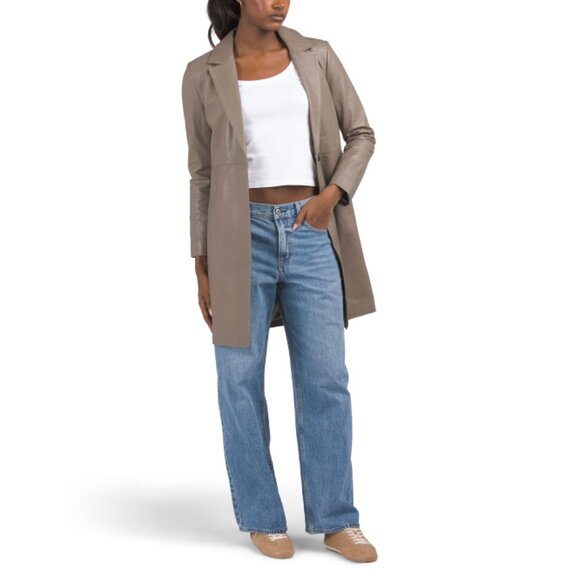 BOD & CHRISTENSEN Simply Taupe Genuine Leather Melinda Trench Coat